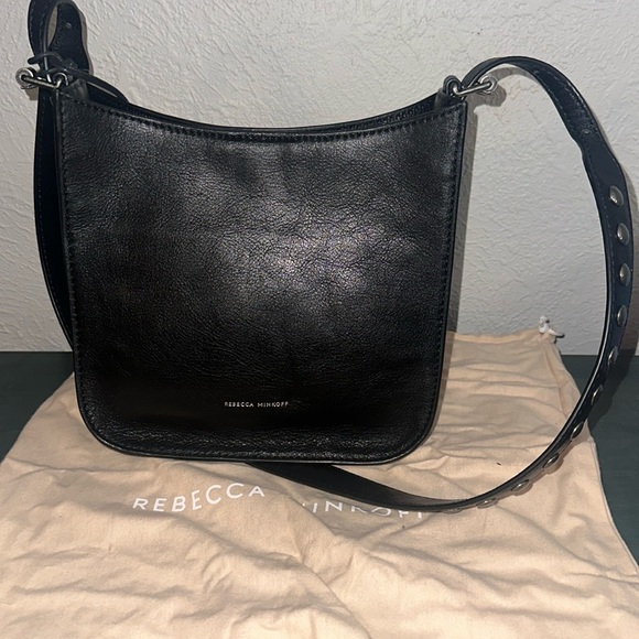 Rebecca Minkoff Megan Leather Hobo Crossbody Bag w/ Studded Strap - Picture 3 of 5